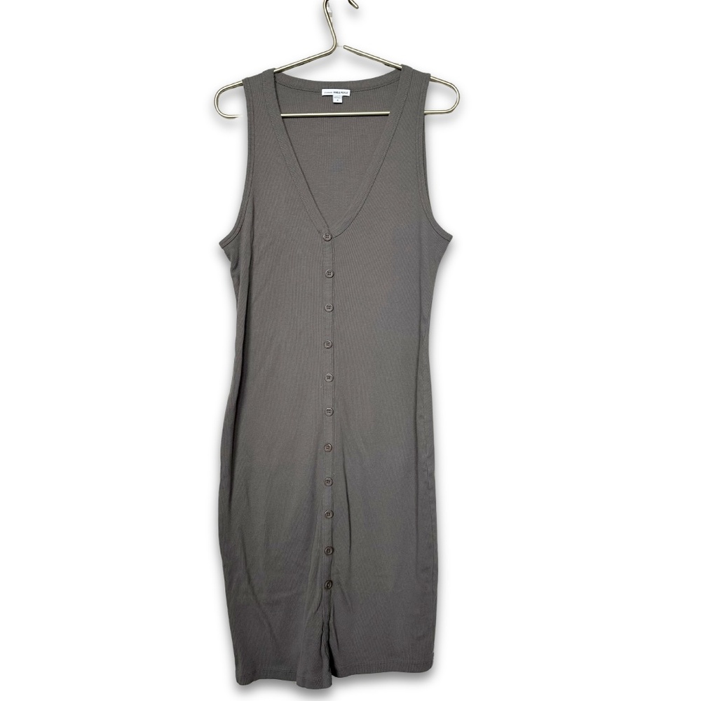 James Perse Button Front Midi Dress Size 4 Charcoal Ribbed Tank Dress